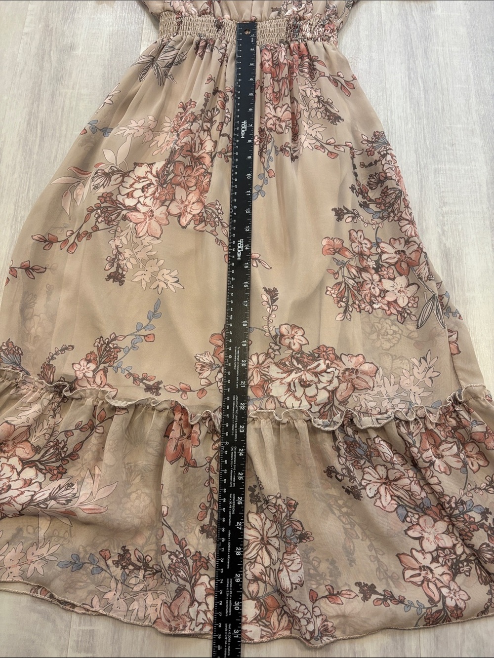 Stella & Julie Taupe Floral Midi Dress with Blush Floral Accents Elastic waist - Picture 5 of 8
